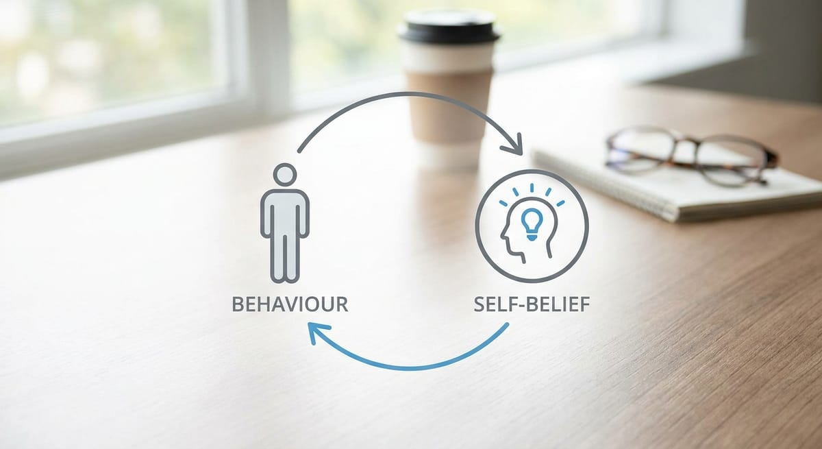 Identity based habits diagram showing behaviour feeding back into self-belief